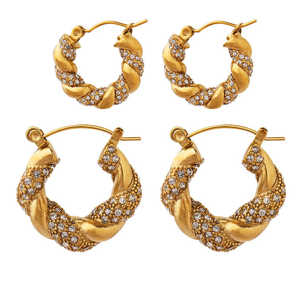Stylish and simple U-shaped titanium steel gold-plated zircon twist earrings do not fade light luxury temperament ear jewelry