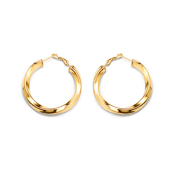 Retro temperament twist C-shaped earrings titanium steel plated 18K real gold irregular earrings F24999