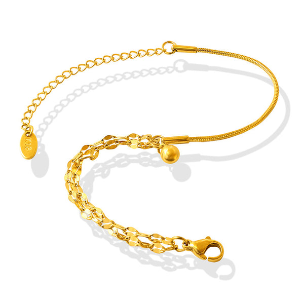 Detailed niche and versatile campus style double-layer lip chain bracelet, small steel ball pendant, titanium steel gold-plated jewelry E15299
