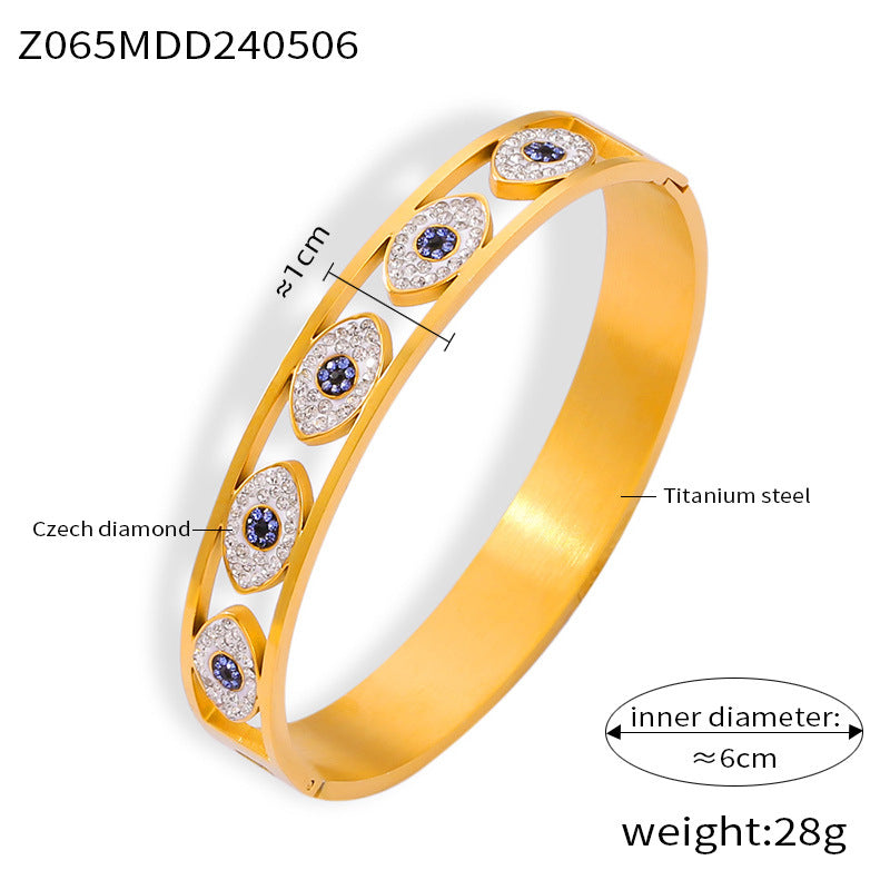 Fashion commuting Simple personality Versatile jewelry Geometric texture Design sense Diamond dripping titanium steel gold-plated bracelet