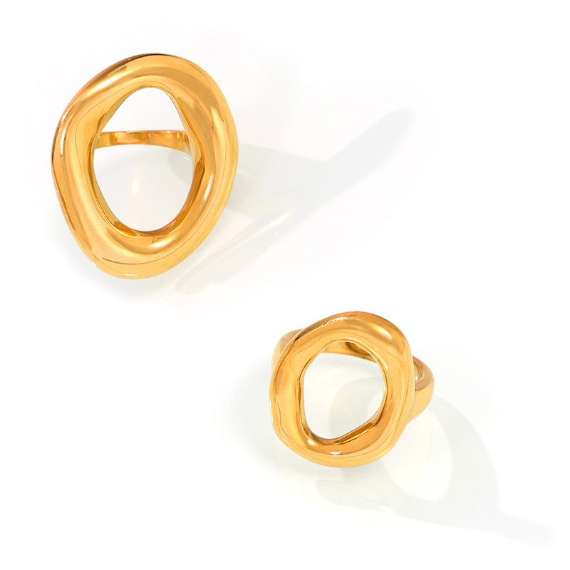 Version Casual Minimalist Design Jewelry Geometric Hollow Irregular Ring Titanium Steel Gold Plated Ring 99