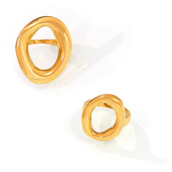 Version Casual Minimalist Design Jewelry Geometric Hollow Irregular Ring Titanium Steel Gold Plated Ring 99