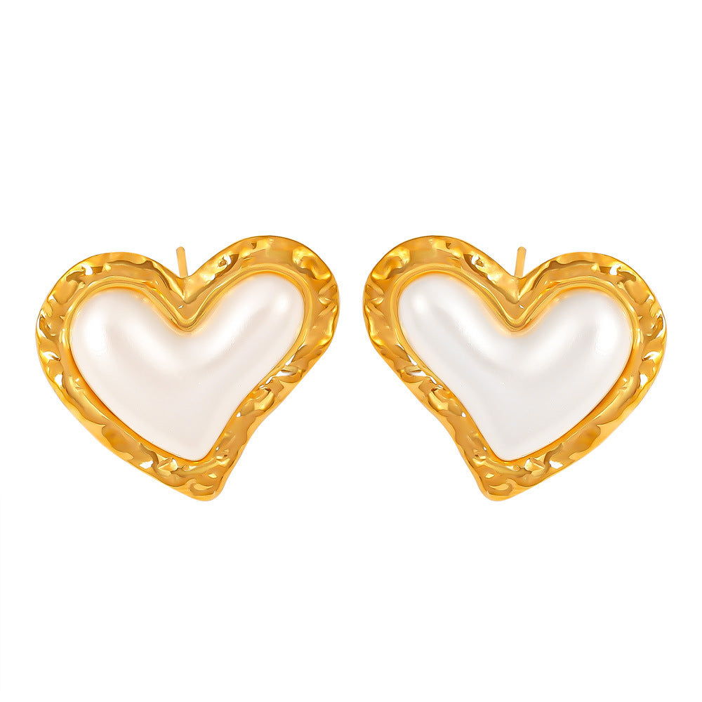Light luxury love rubber bead stud earrings female fashion Internet celebrity titanium steel 18K Gold Plated PVD earrings