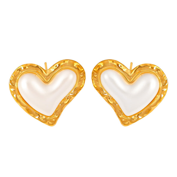 Light luxury love rubber bead stud earrings female fashion Internet celebrity titanium steel 18K Gold Plated PVD earrings