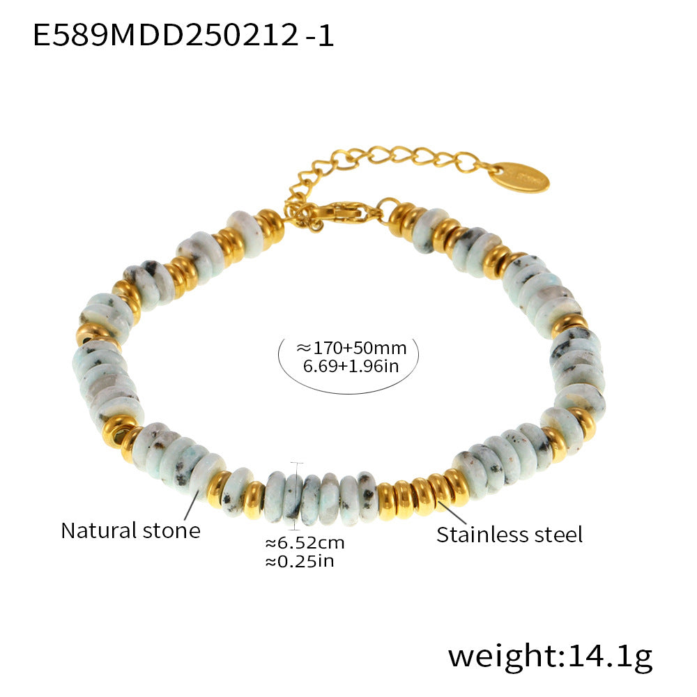 Natural stone abacus bead bracelet women's fashion light luxury titanium steel plated 18k gold versatile personality temperament chain decoration 99