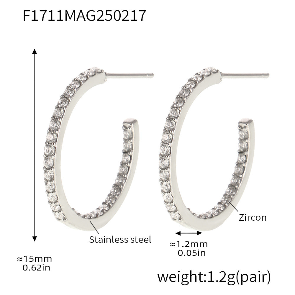 Fine titanium steel inlaid zircon earrings fashion light luxury personalized temperament earrings spot wholesale