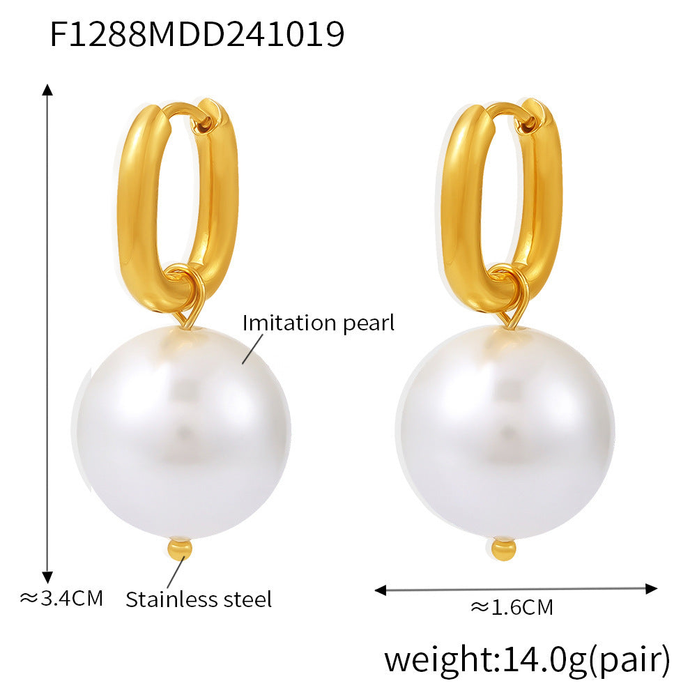 New U-shaped ear buckle Shijia pearl earrings, women's stainless steel light luxury simple earrings, spot wholesale