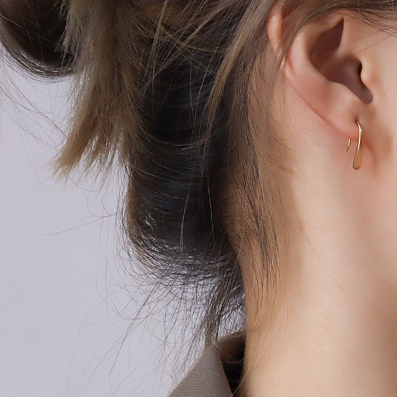 Tide niche design Unique small water drop curved hook geometric stud earrings Female cold wind, titanium steel F31599