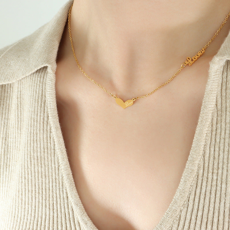 English love peach heart loveu pendant necklace women's niche titanium steel clavicle neck chain jewelry P799