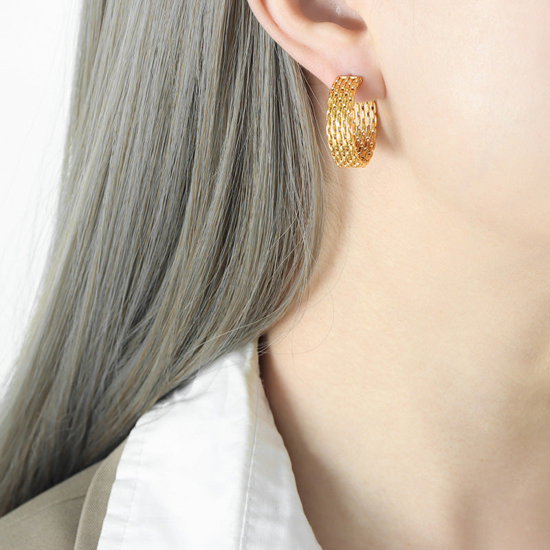 Design light luxury non-fading earrings versatile earrings feminine geometric woven titanium steel electroplated 18K gold stud earrings jewelry pp