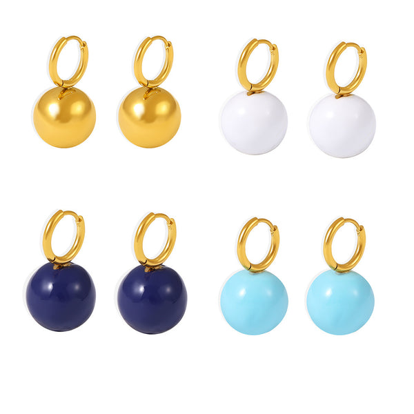 Oil painting candy color hollow steel ball earrings stainless steel PVD plating temperament fashion ear buckle earrings 99