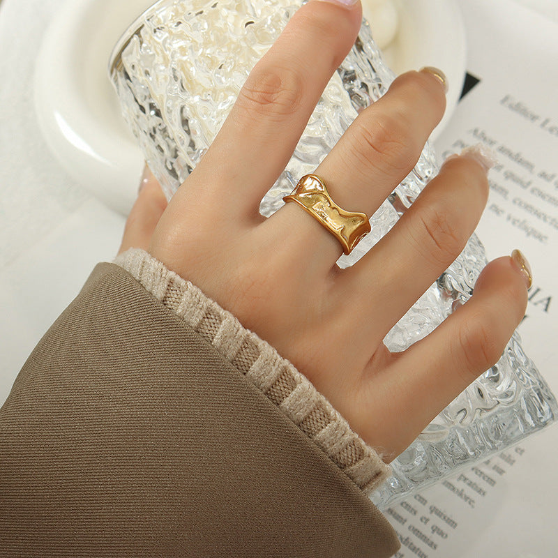 Minimalist Niche Design Highlight Irregular Texture Volcanic Lava Adjustable Opening Ring Titanium Steel Ring A120