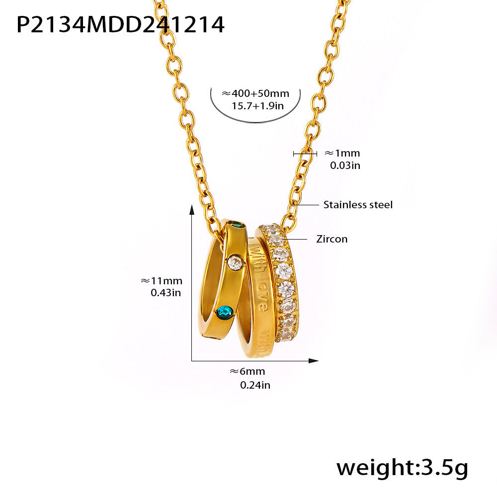 With love three rings mixed color diamond set stainless steel zircon clavicle stacked necklace luxury jewelry spot