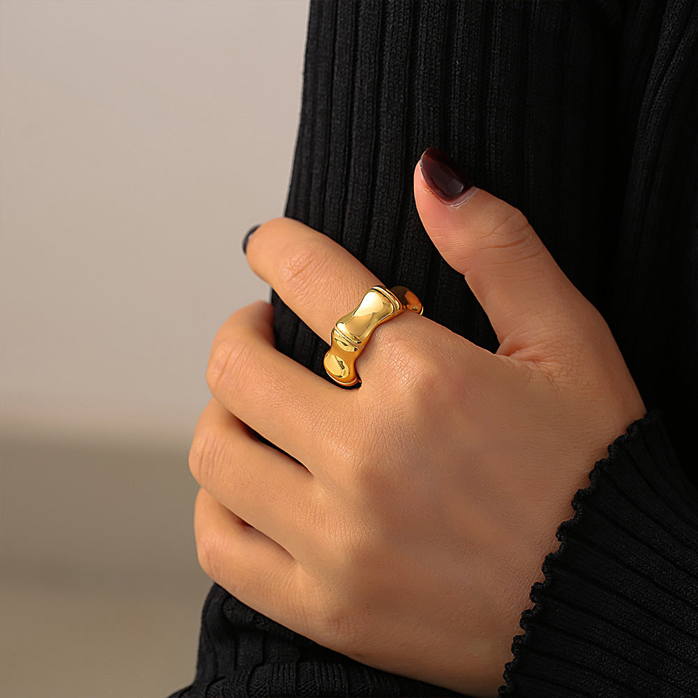 Fashion commuter bamboo ring bamboo design stainless steel does not fade Internet celebrity same ring pp