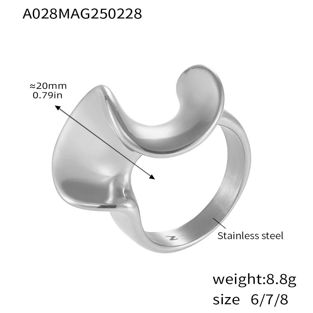 Cold wind ring, personalized design sense, stainless steel PVD electroplated 18K real gold fashion trend ring