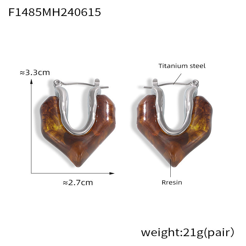 Dopamine candy color light luxury resin colorful earrings titanium steel niche exquisite temperament earrings jewelry spot