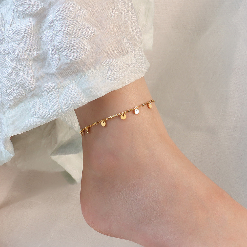 Jewelry legchain disc fringed anklet, titanium steel 18k gold foot decoration beach jewelry S113