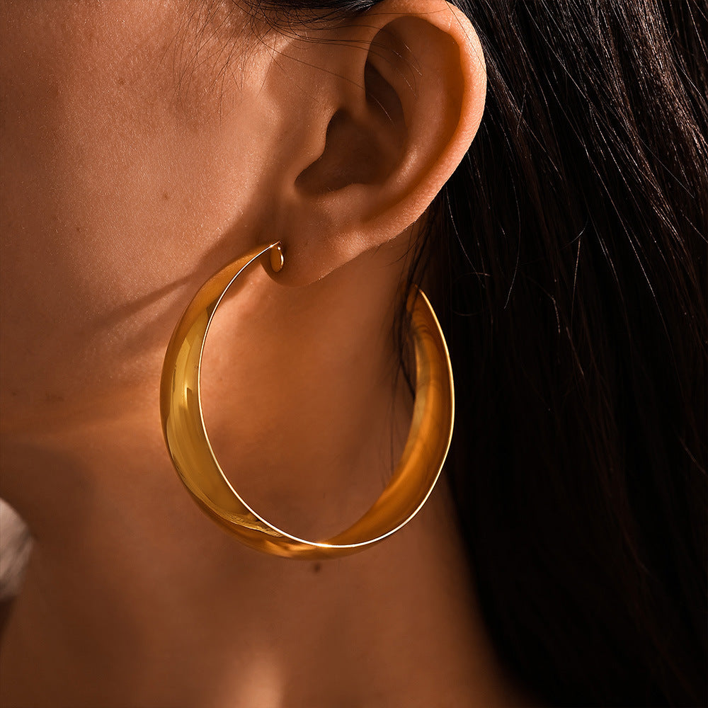 Exaggerated large circle earrings women's earrings stainless steel plated 18k gold fashionable glossy earrings