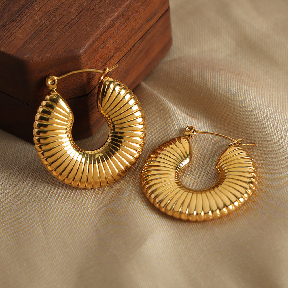 New high-end personality niche design fashion titanium steel gold-plated geometric texture earrings jewelry wholesale