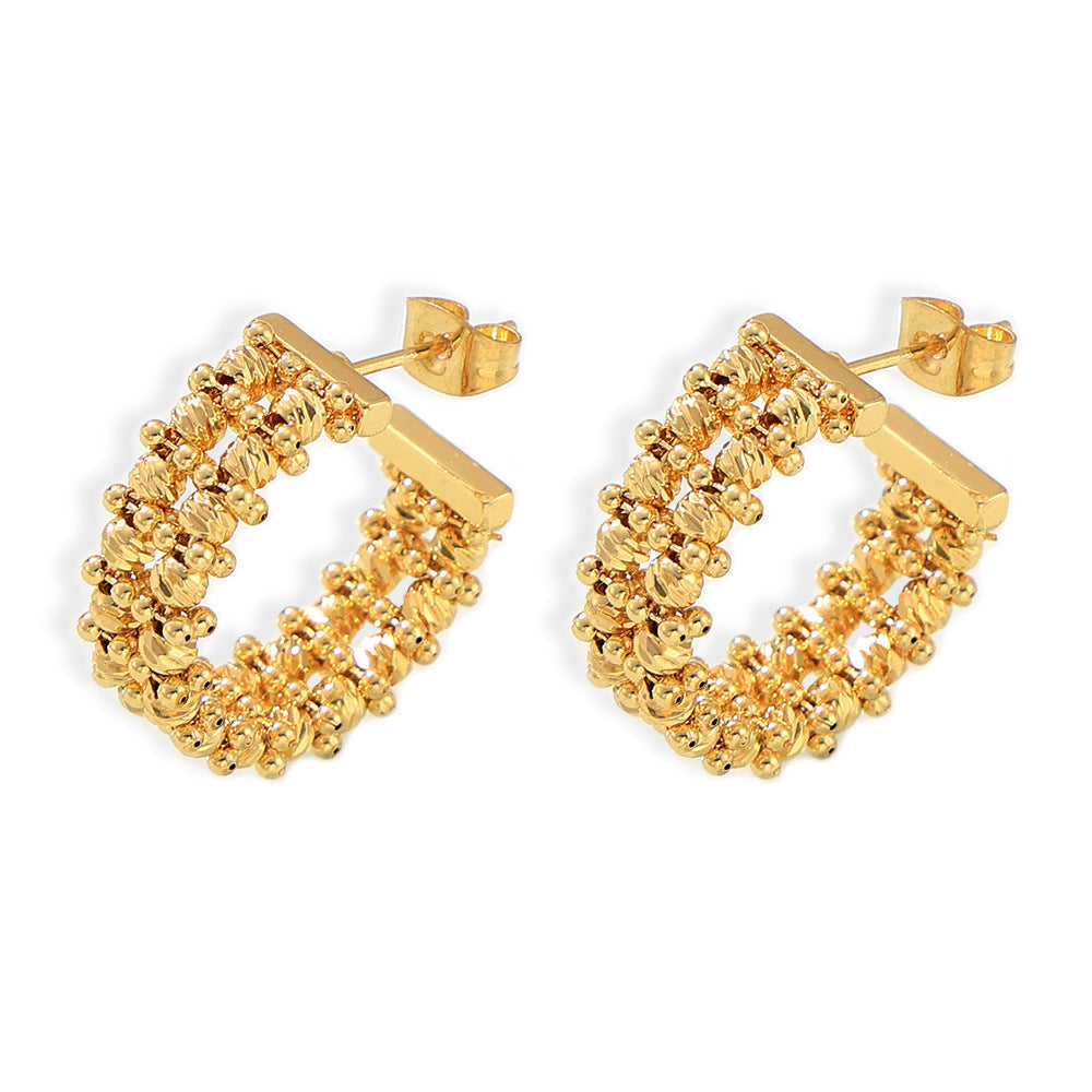 Hot-selling large and small gold beads splicing geometric C-shaped earrings European and American fashion personalized design copper earrings women