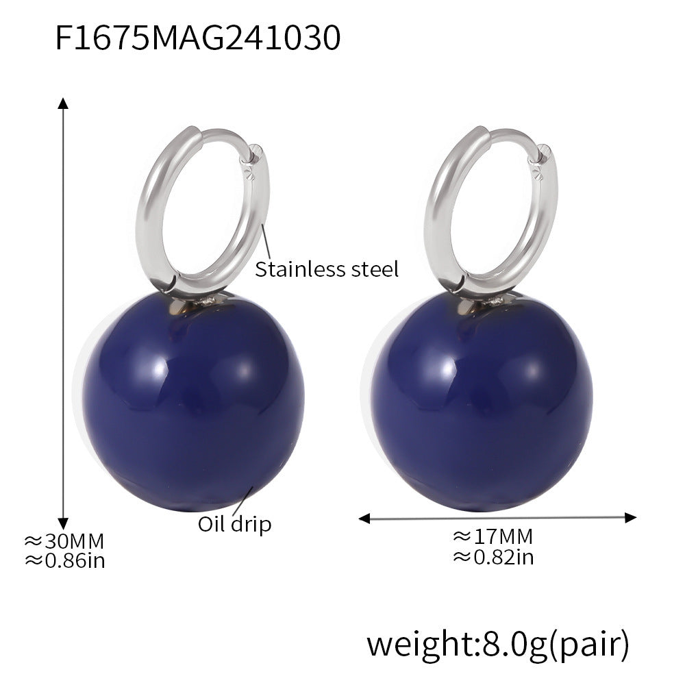 Oil painting candy color hollow steel ball earrings stainless steel PVD plating temperament fashion ear buckle earrings 99