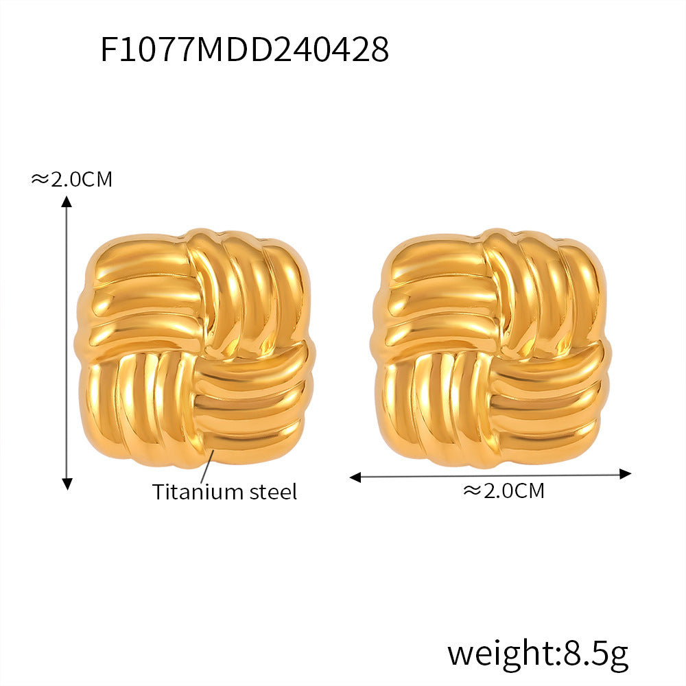 Fashion personality square oblique stripe stainless steel plated 18k gold stud earrings combination spot