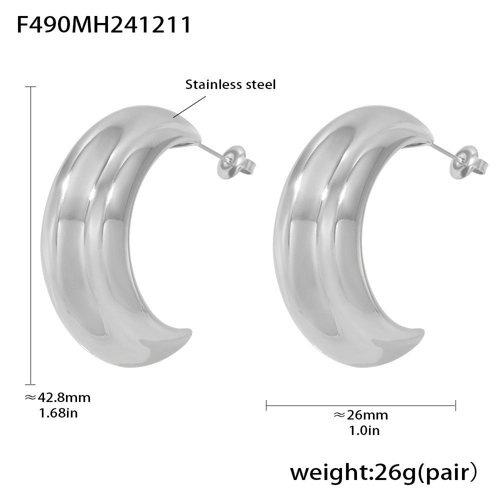Stainless steel C-type Linjia hot-selling heavy industry high-gloss texture earrings earrings PVD electroplating European and American earrings wholesale 99