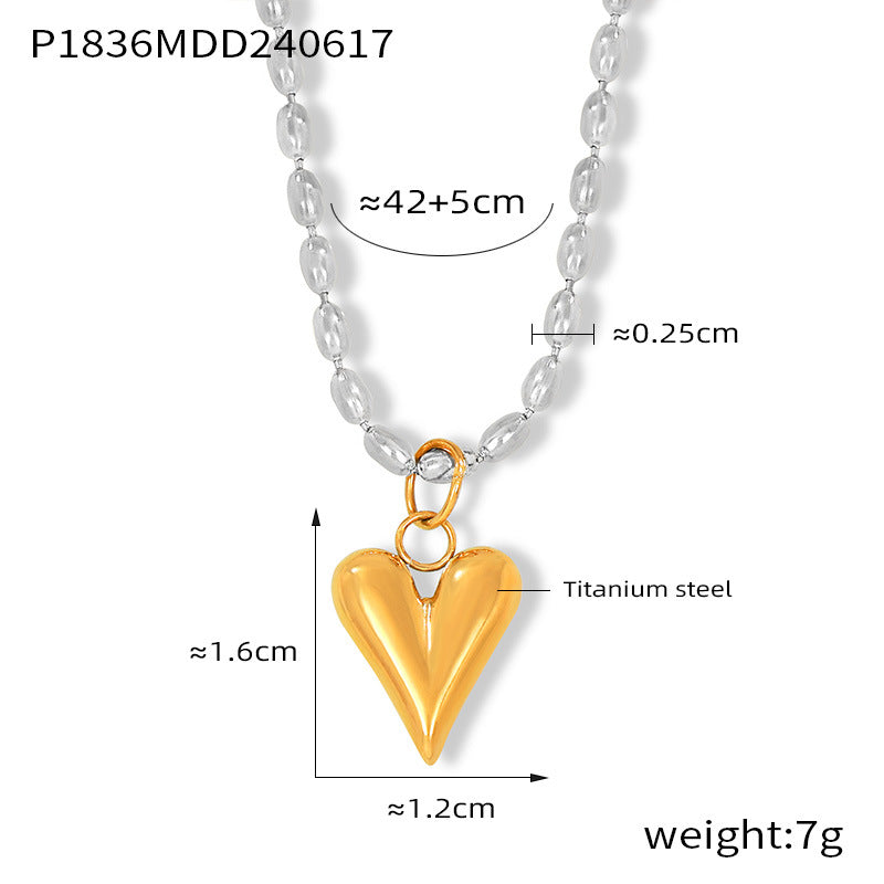 Fashion Simple Temperament Elegant Rice Bead Chain Jewelry Geometric Love Pendant Titanium Steel Gold Plated Casual Wind Necklace