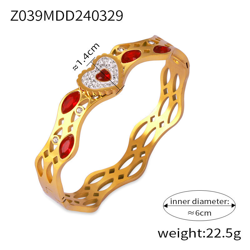 Simple personality niche geometric hollow jewelry texture design sense inlaid diamond design sense titanium steel gold-plated bracelet