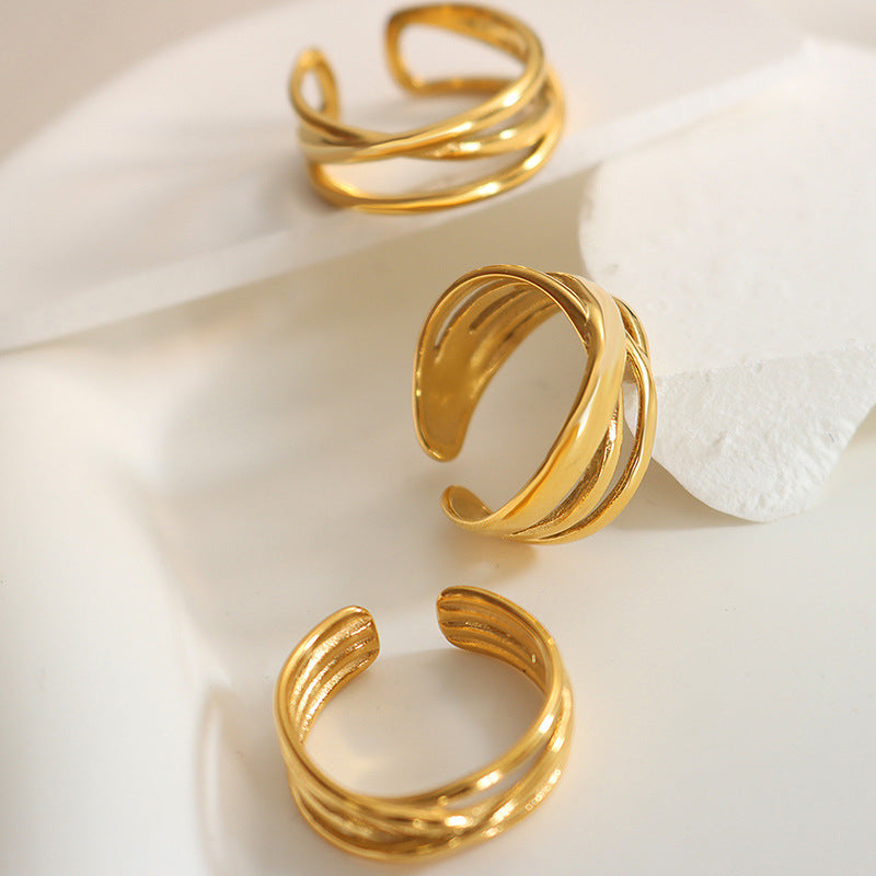 Love cross C-shaped open ring, three stacked rings do not fade, couple ring A187-99