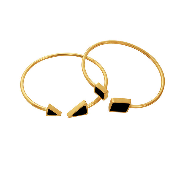Open soft wire high elasticity versatile triangular square black shell bracelet, titanium steel plated 18K real gold jewelry