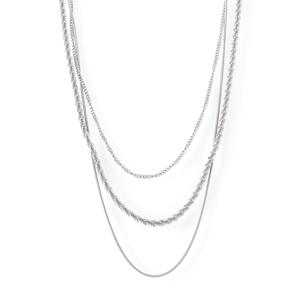 Fashion cuba titanium steel necklace hip-hop style multi-layer stacked choker women's fashion trend collarbone chain pp