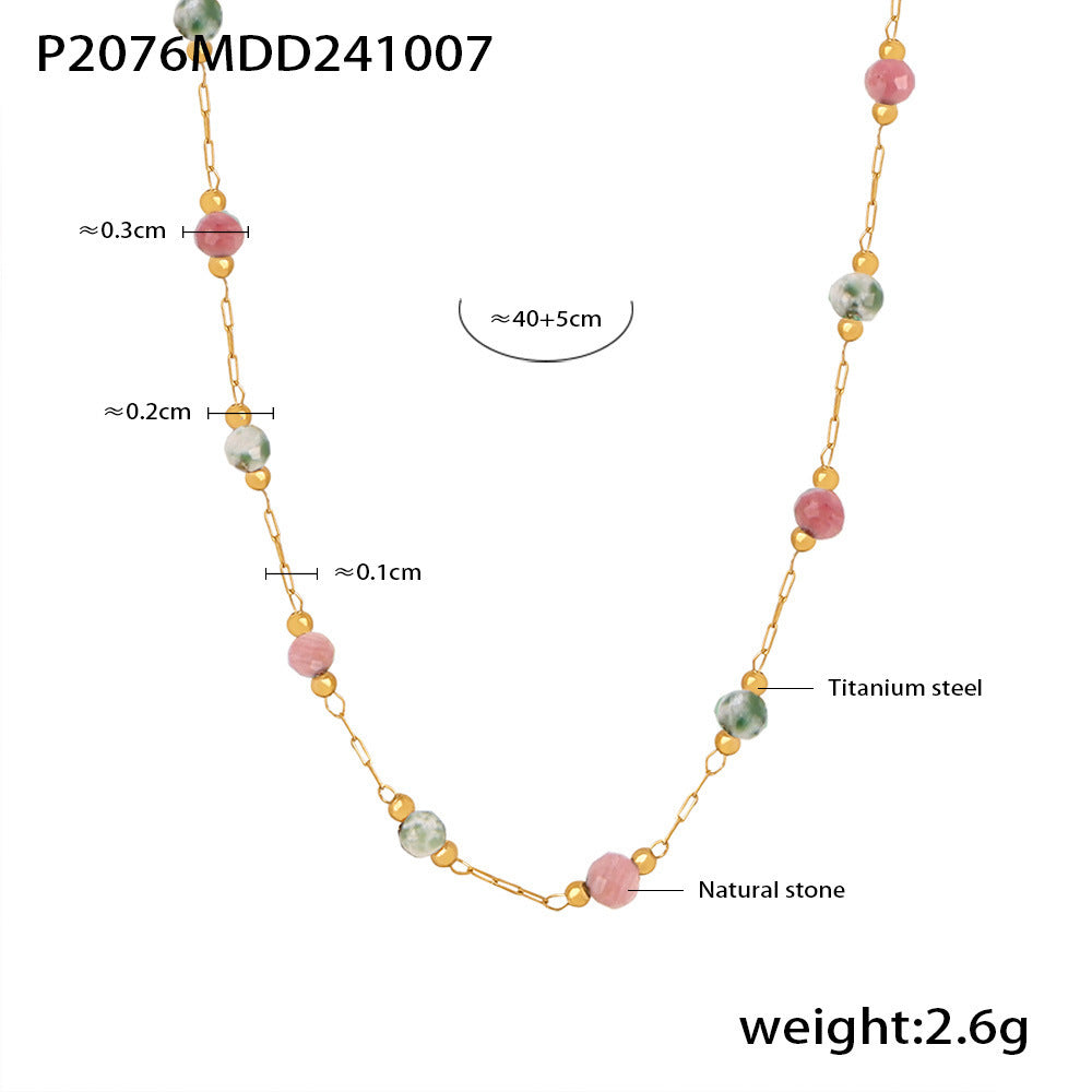 Blue gold natural stone handmade beaded collarbone necklace double-layer stacked titanium steel PVD plated real gold jewelry spot 99