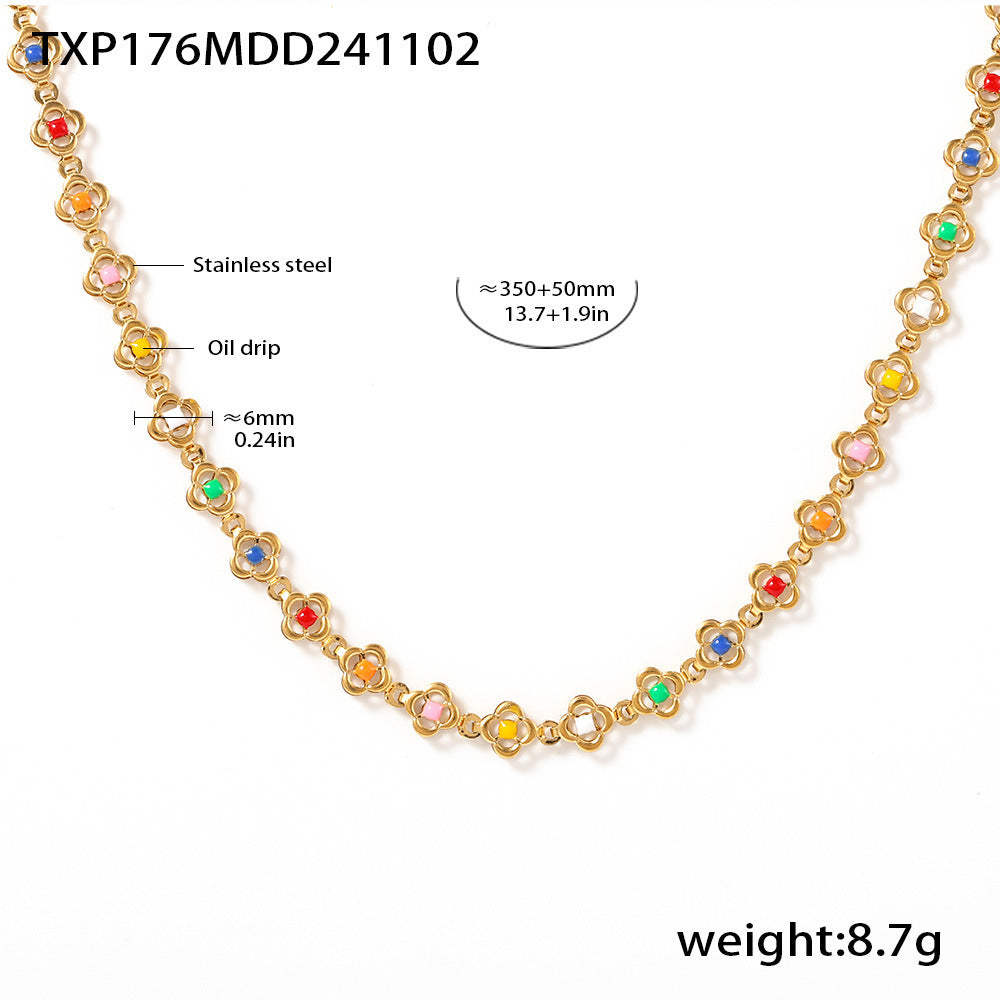 Stainless steel flower handmade chain dripping oil color heavy industry necklace women's bracelet anklet set source factory