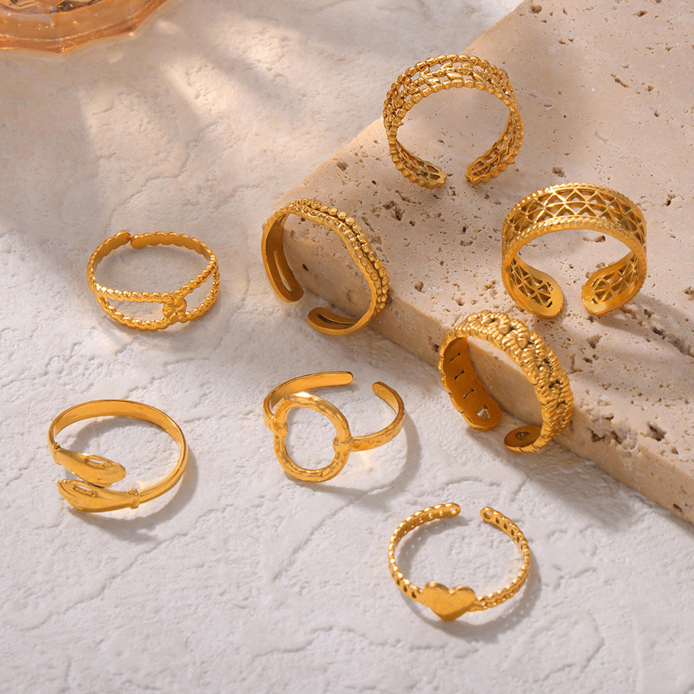 New exaggerated niche design personalized simple titanium steel gold-plated open ring jewelry wholesale female pp