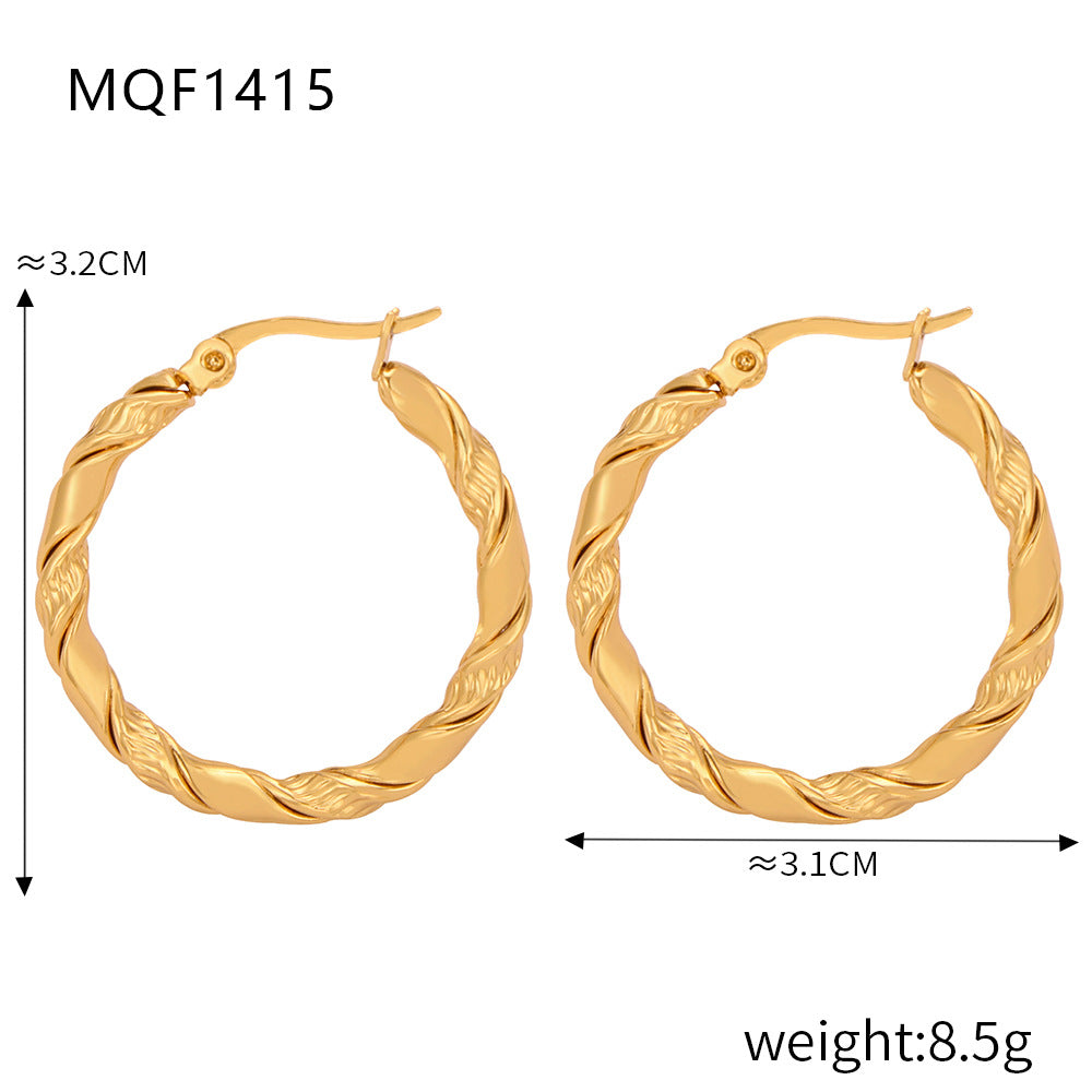 New fashion simple cold wind niche design titanium steel gold-plated twist pattern exaggerated earrings jewelry wholesale 99