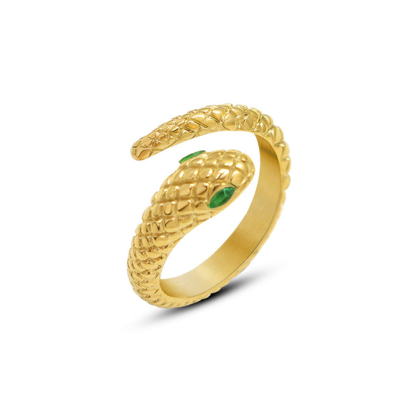 Niche design sense light luxury jewelry titanium steel plated 18k gold rhombus serpentine ring opening non-adjustable female 99