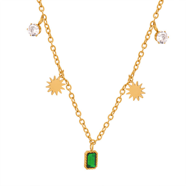 New light luxury personalized niche design titanium steel gold-plated emerald inlaid zircon pendant necklace high-end jewelry women