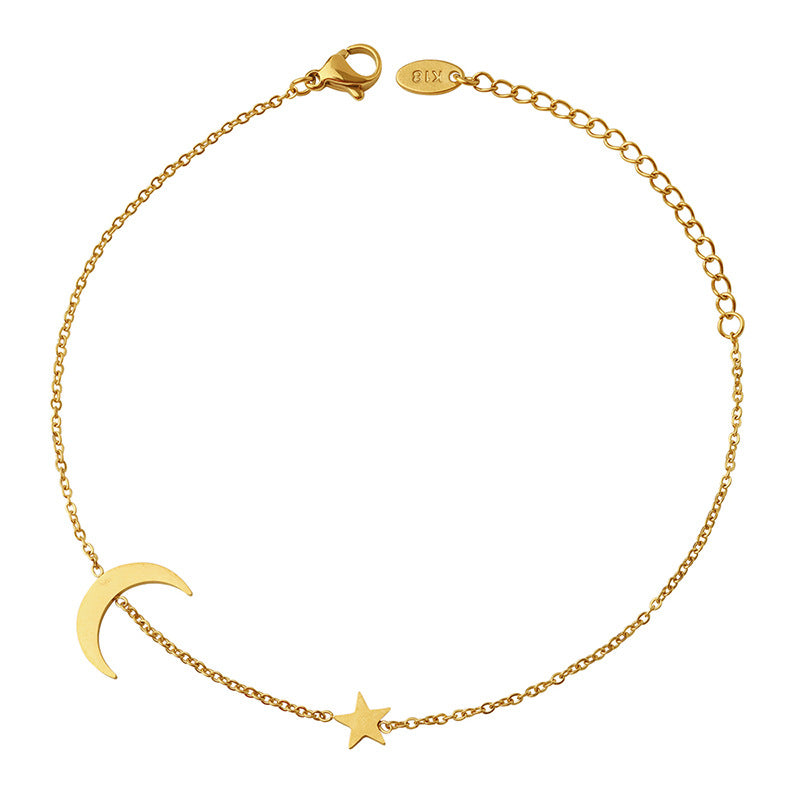 Simple niche design sense, small fragrance, romantic star and moon anklet, titanium steel gold-plated foot jewelry, girlfriend small gift