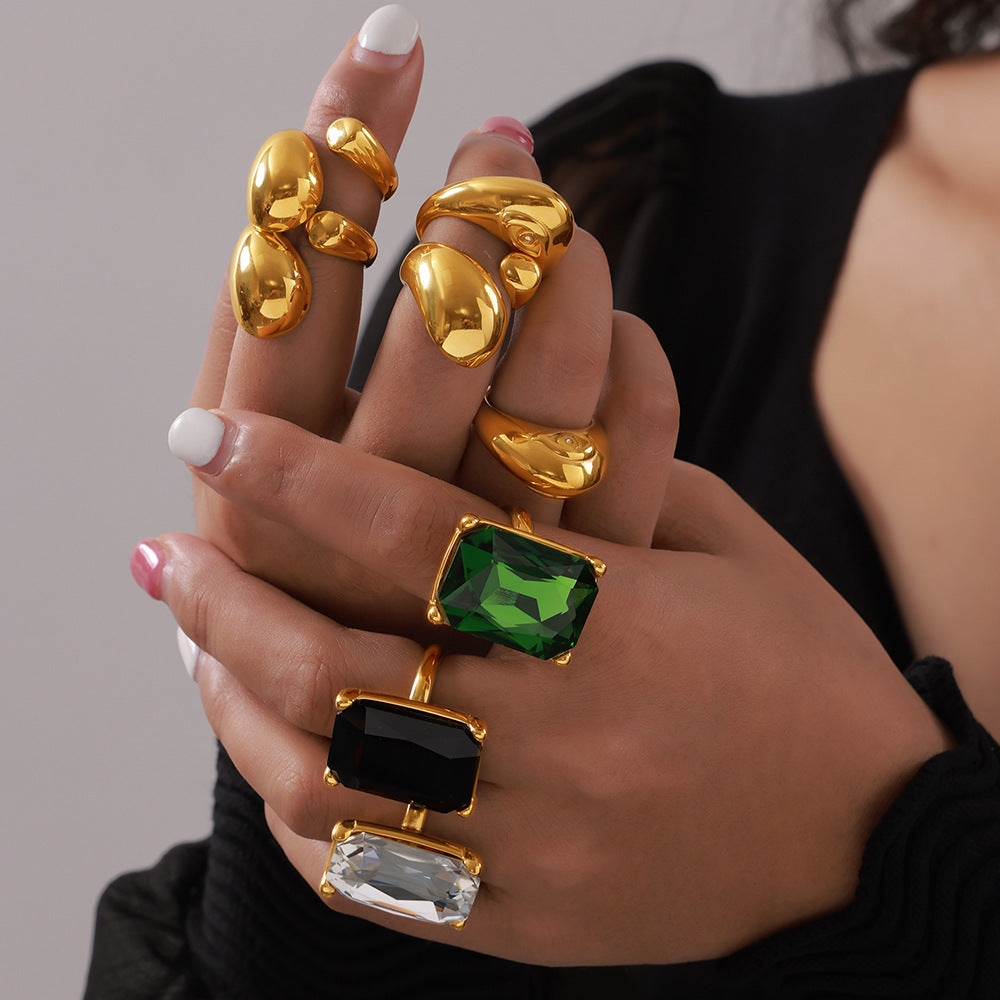 Personalized diamond-set design sense geometric ring female niche texture titanium steel gold-plated index finger ring