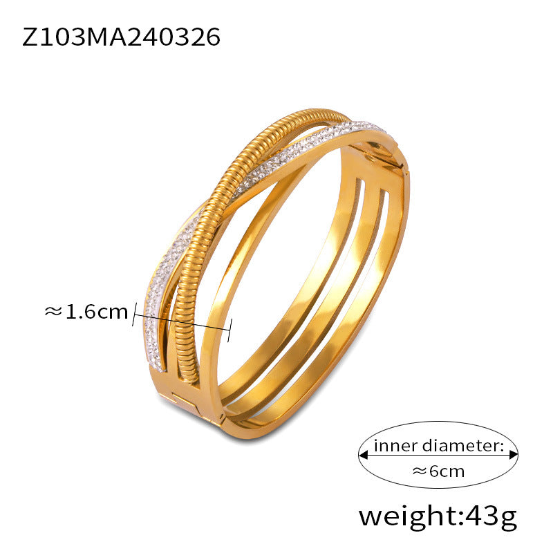 Niche personality light luxury high-end jewelry geometric diamond-encrusted design titanium steel gold-plated versatile bracelet