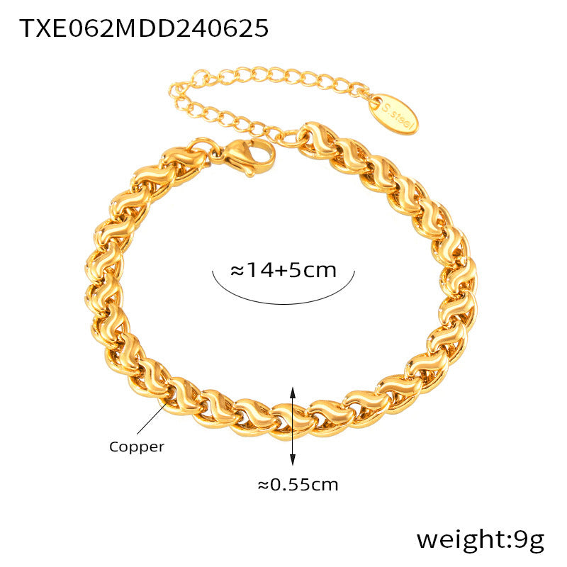 Fashion commuting simple personality hip hop style niche jewelry geometric chain design copper material jewelry set