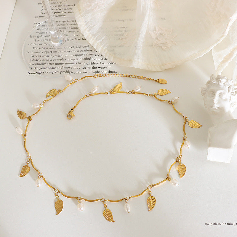 Baroque Natural Freshwater Pearl Tassel Geometric Necklace Versatile Trend Light Luxury Bracelet Jewelry Set