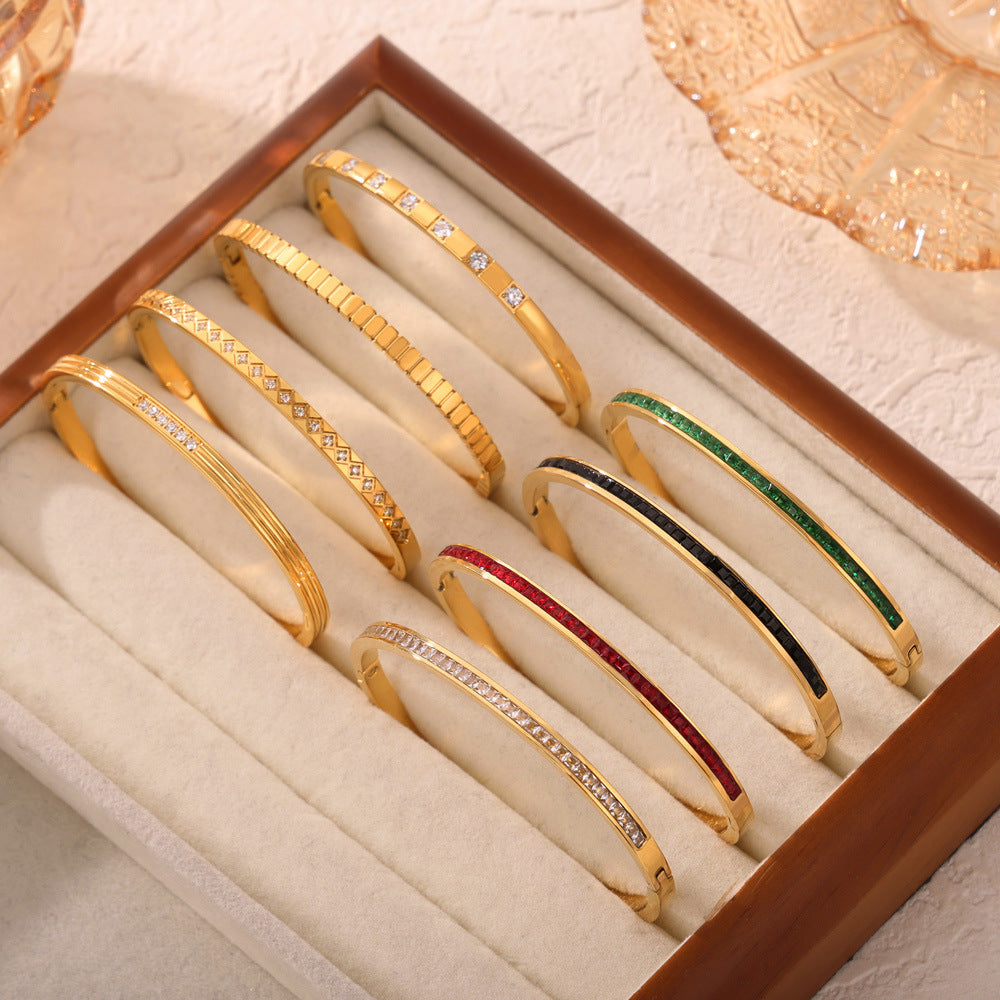 New Fashion Commuter Simple Personality Design Titanium Steel Gold Plated Diamond Niche Bracelet Jewelry Wholesale Female