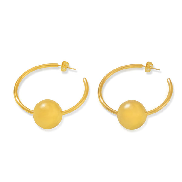 Gold Ball Circle Earrings Copper Gold Plated Personality Temperament Design Versatile Earrings Female Spot