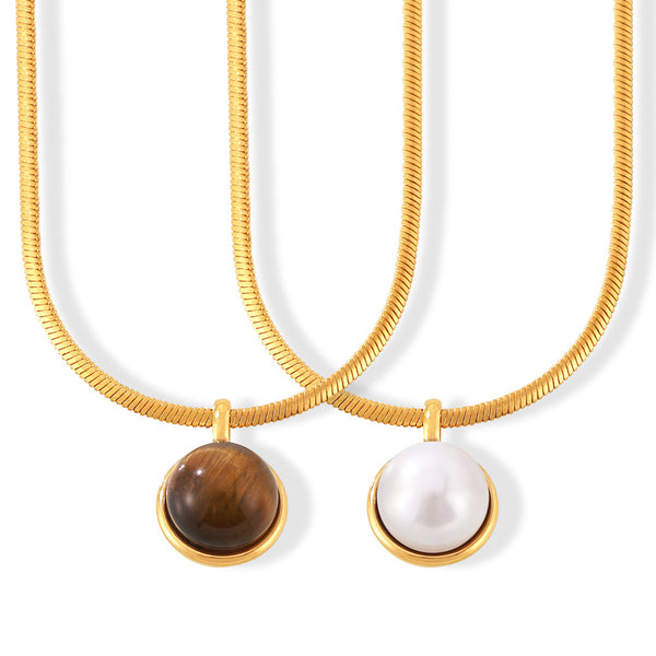 Retro niche personality temperament snake bone chain jewelry geometric inlaid beads tiger eye stone design pendant titanium steel necklace pp