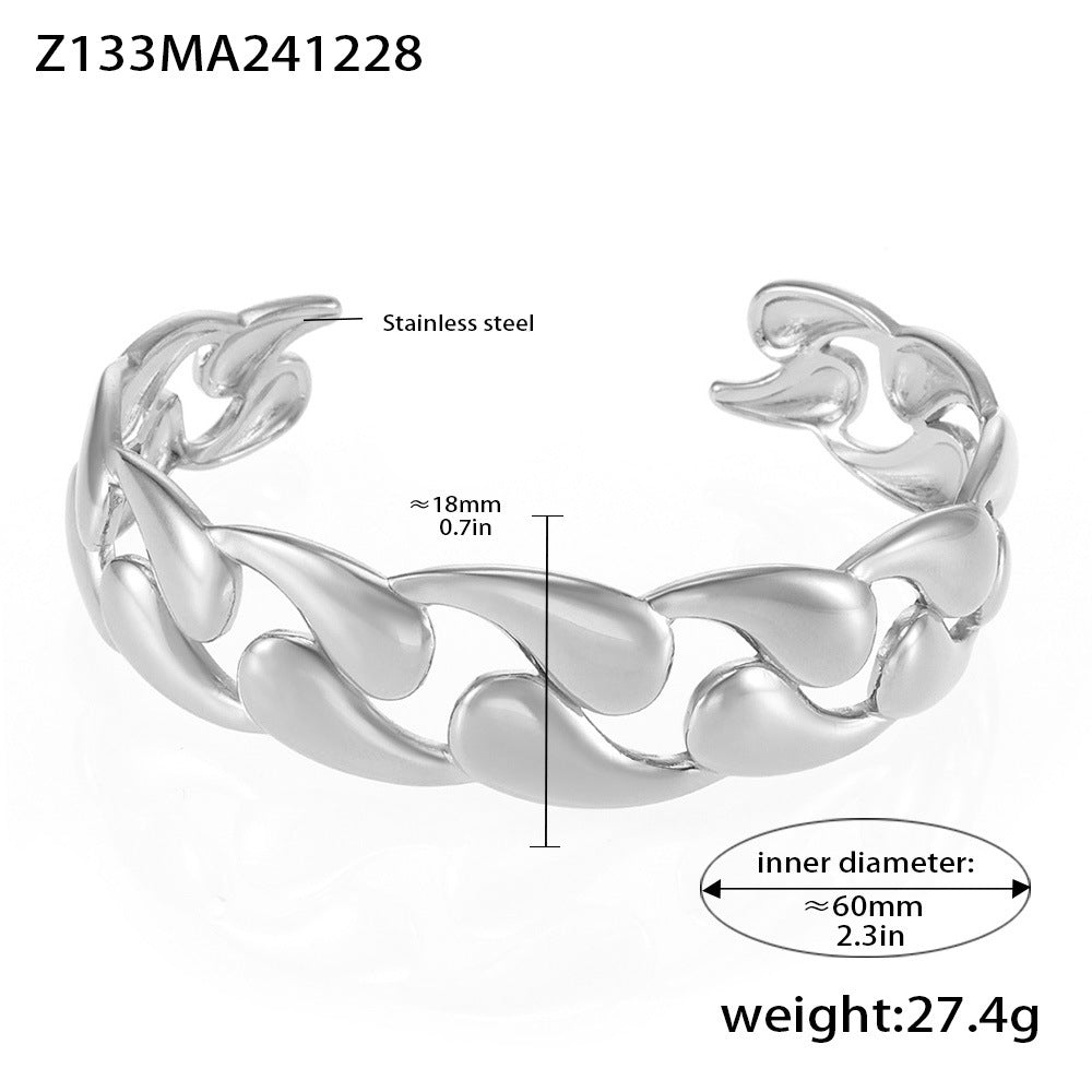 Classic smooth water drop woven bracelet fashionable couple stainless steel plated 18K gold open bracelet