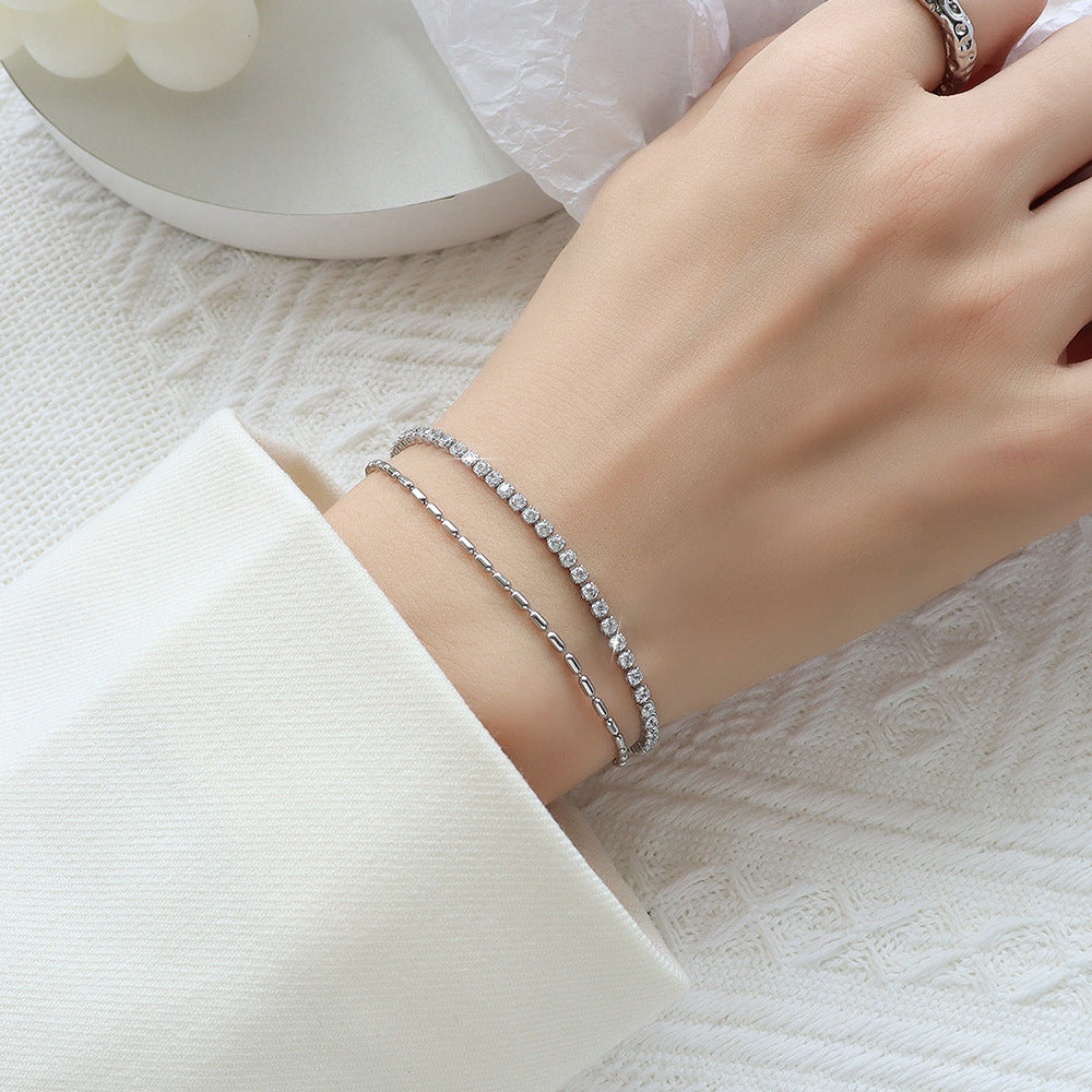 Niche design i wind full diamond zircon double layer titanium steel bracelet hot-selling hand jewelry factory hair E26199