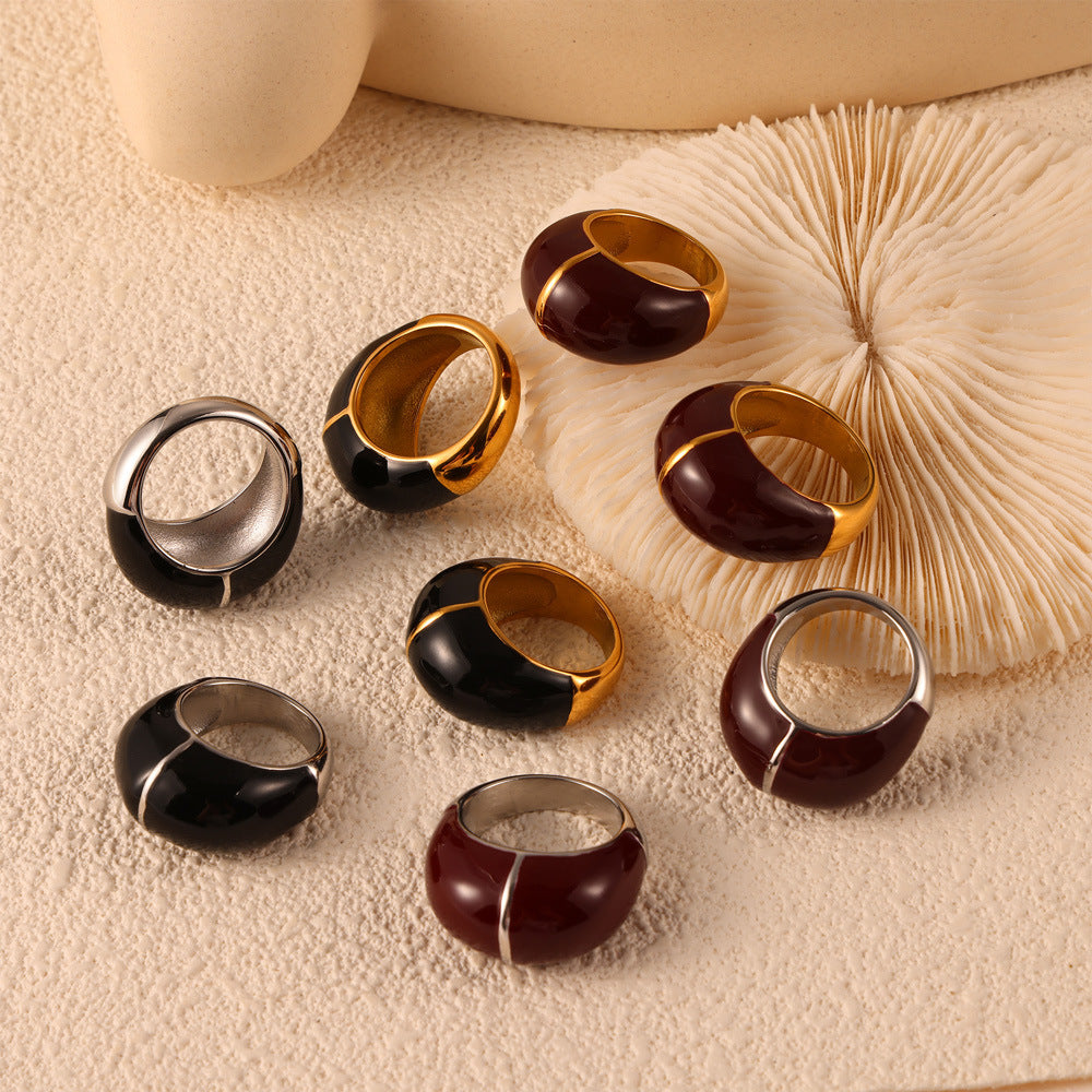 Retro niche geometric casting jewelry weights dripping oil design sense hand-polished titanium steel gold-plated ring