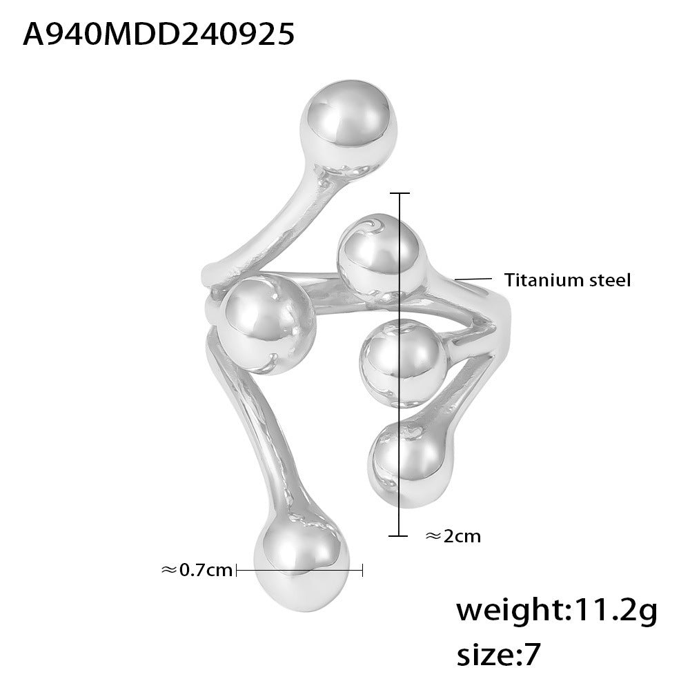 Ball casting ring Titanium steel water-plated 18K gold branch opening design creative exaggerated fashion ring spot